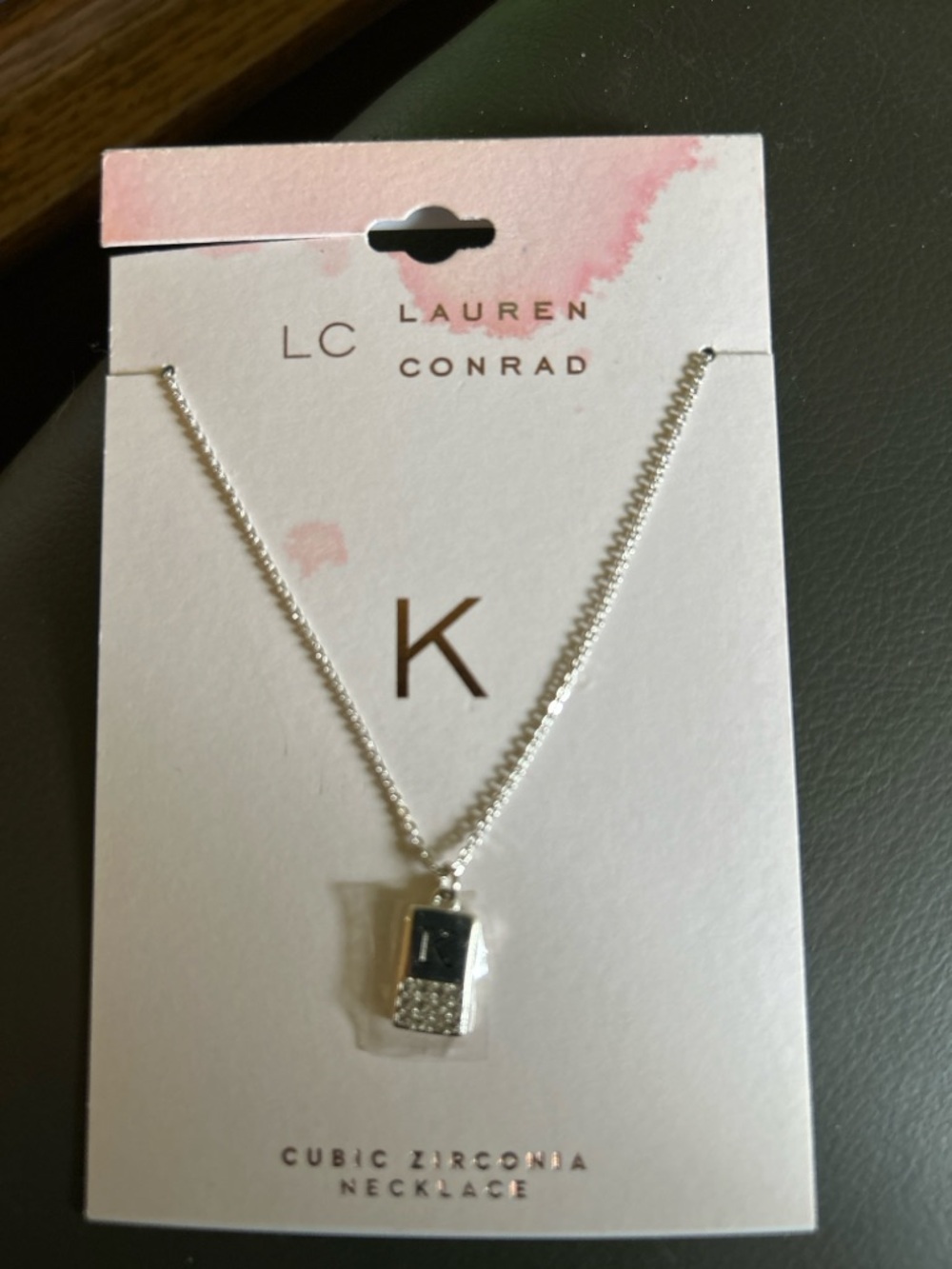 LC Lauren Conrad Initial “K” Necklace 12” Silver Tone Cubic Zirconia Pendant